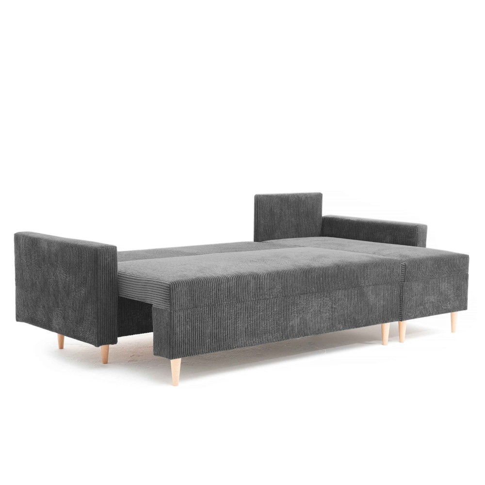 Narożnik Rozkładany MOLLY 3-osobowy z Funkcją Spania Ciemnoszary Sztruks