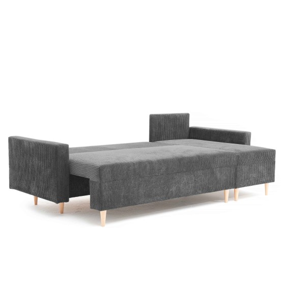 Narożnik Rozkładany MOLLY 3-osobowy z Funkcją Spania Ciemnoszary Sztruks