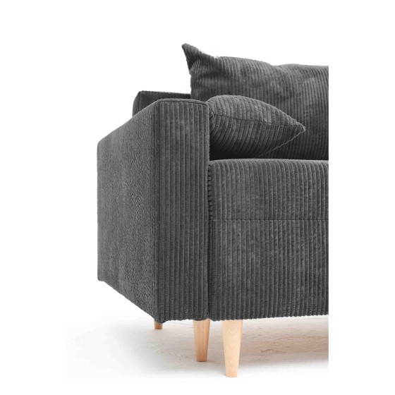 Narożnik Rozkładany MOLLY 3-osobowy z Funkcją Spania Ciemnoszary Sztruks