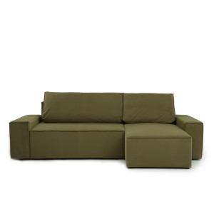 Narożnik Beżowy BORA L, 3-osobowy z Funkcją Spania, Rozkładany, Zielony Welur