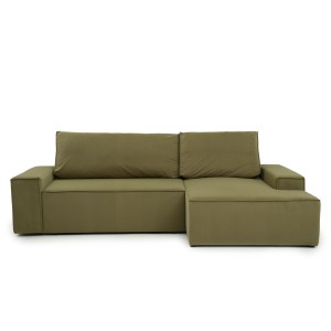 Narożnik Do Salonu BORA L, 3-osobowy z Funkcją Spania, Poszerzany Szezlong, Rozkładany, Zielony Welur