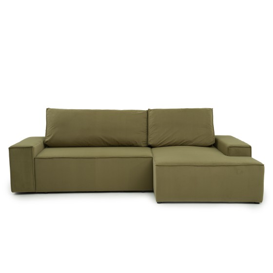 Narożnik Do Salonu BORA L, 3-osobowy z Funkcją Spania, Poszerzany Szezlong, Rozkładany, Zielony Welur
