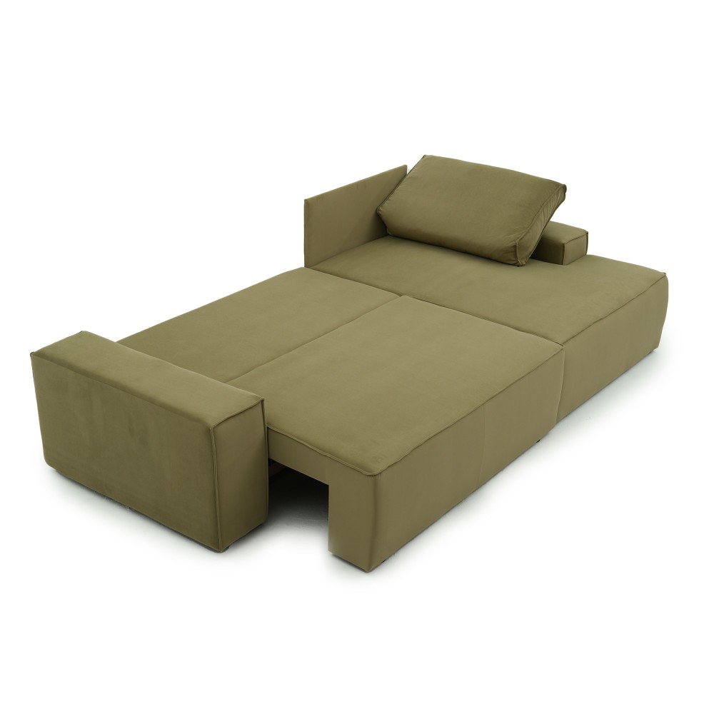 Narożnik Do Salonu BORA L, 3-osobowy z Funkcją Spania, Poszerzany Szezlong, Rozkładany, Zielony Welur