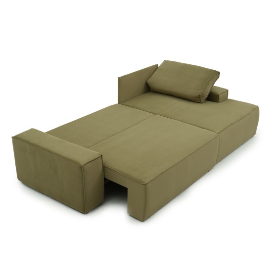 Narożnik Do Salonu BORA L, 3-osobowy z Funkcją Spania, Poszerzany Szezlong, Rozkładany, Zielony Welur