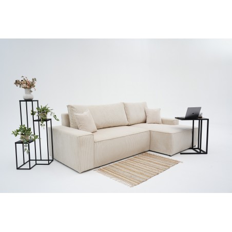 Narożnik Do Salonu BORA L, 3-osobowy z Funkcją Spania, Poszerzany Szezlong, Rozkładany, Ciemnoszary Welur