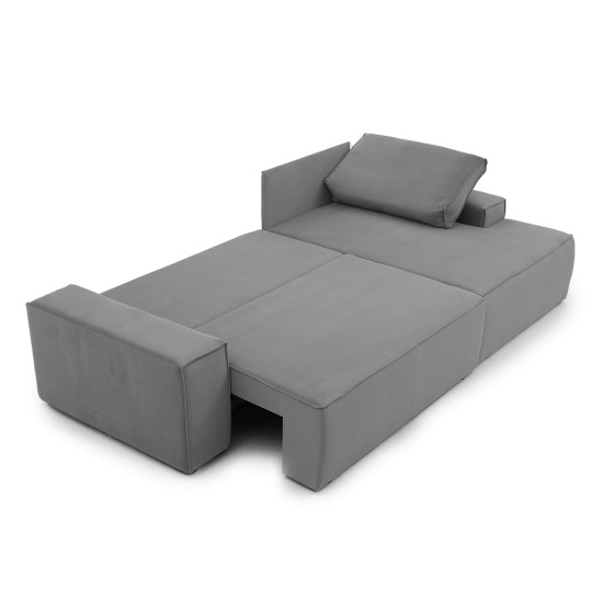 Narożnik Do Salonu BORA L, 3-osobowy z Funkcją Spania, Poszerzany Szezlong, Rozkładany, Ciemnoszary Welur