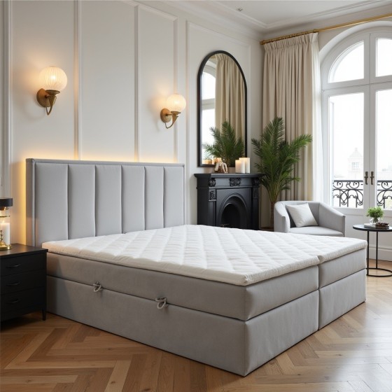 Łóżko Kontynentalne 160x200 Tapicerowane Z Pojemnikiem Na Pościel DOMO