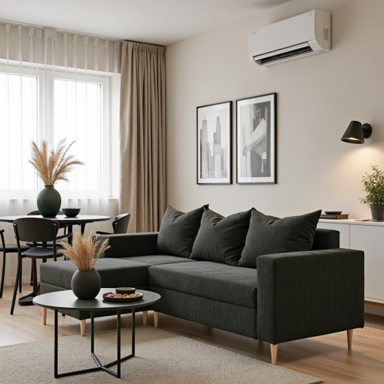 Narożnik Rozkładany MOLLY 3-osobowy z Funkcją Spania Ciemnoszary Sztruks