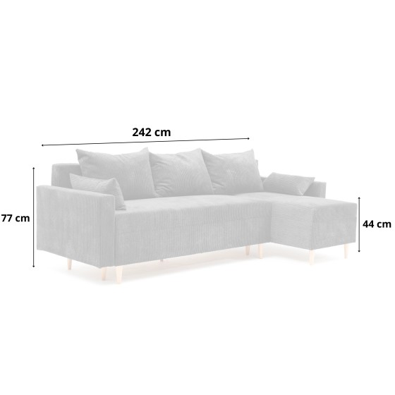Narożnik Rozkładany MOLLY 3-osobowy z Funkcją Spania Ciemnoszary Sztruks