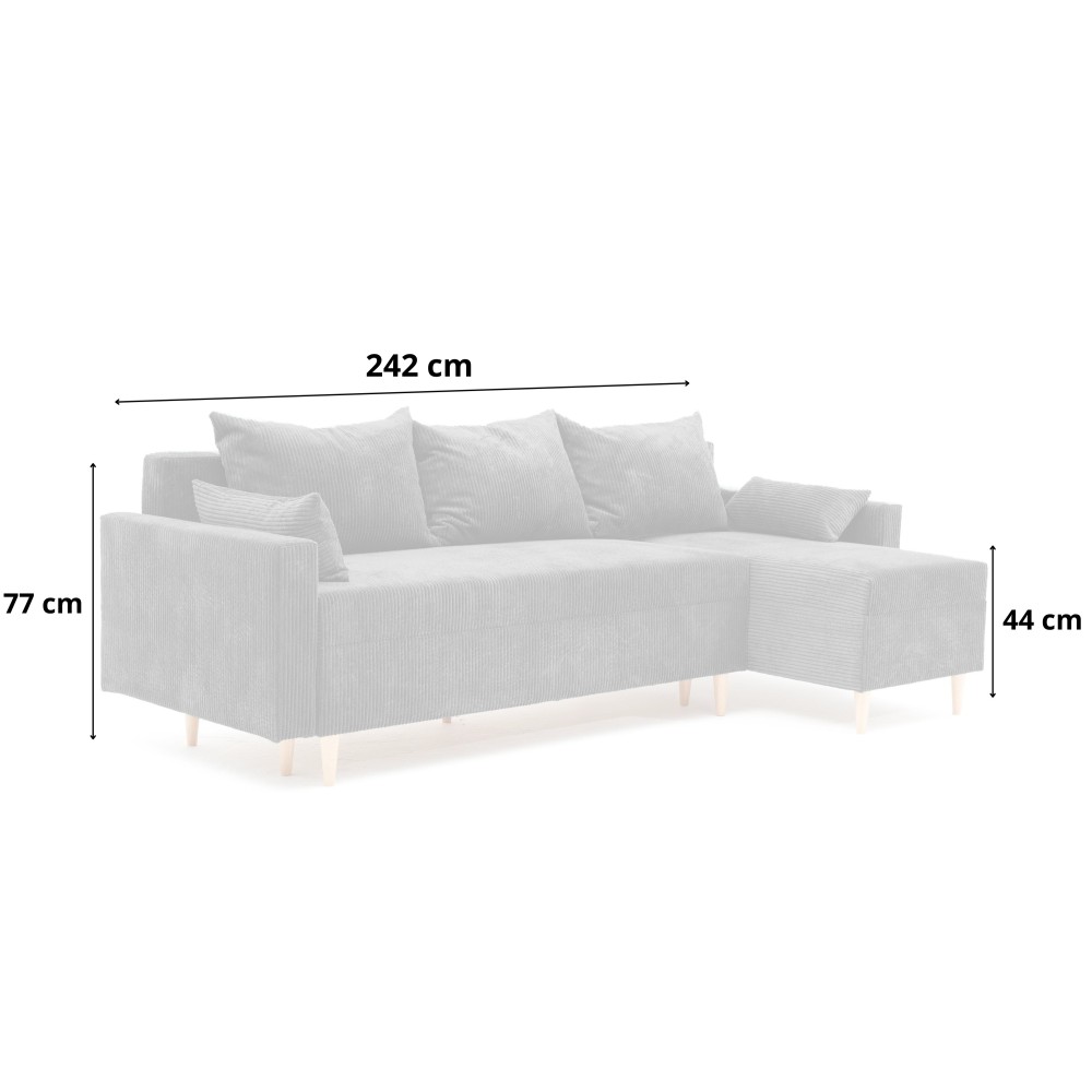 Narożnik Rozkładany MOLLY 3-osobowy z Funkcją Spania Beżowy Sztruks
