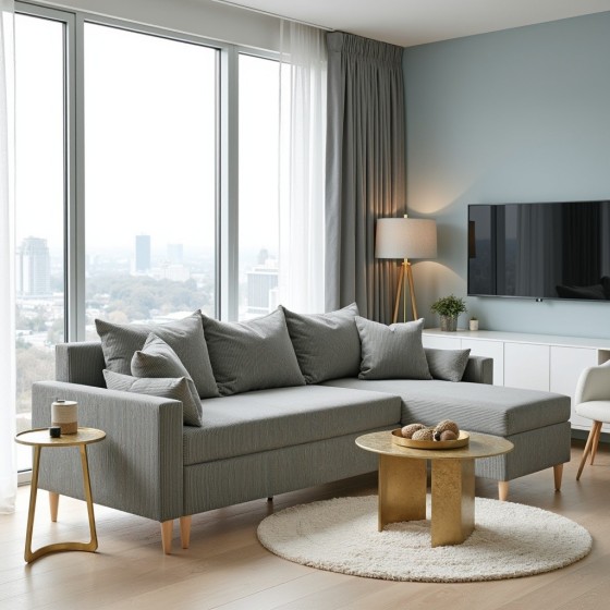 Narożnik Rozkładany MOLLY 3-osobowy z Funkcją Spania Szary Sztruks