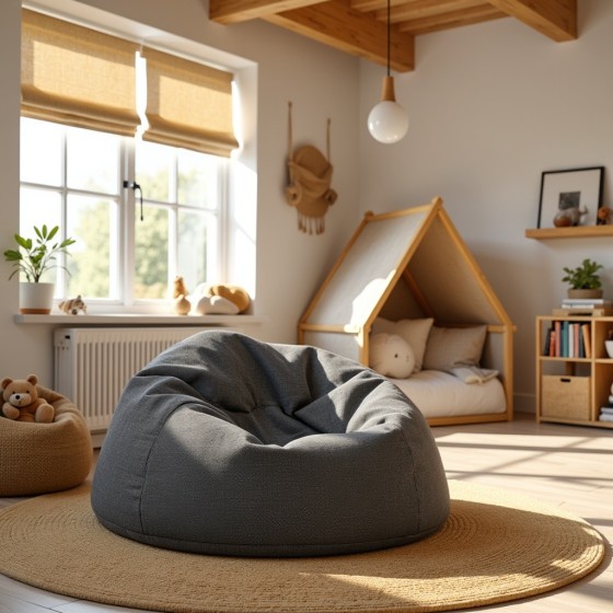 Pufa Worek Ciemnoszara Hydrofobowa Dla Dzieci NEST L