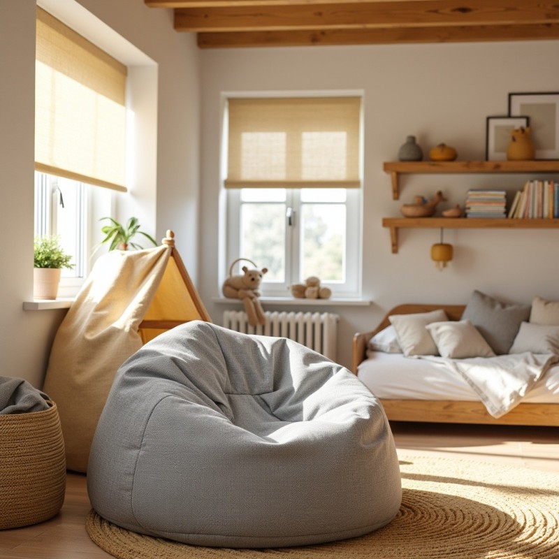 Pufa Worek Szara Hydrofobowa Dla Dzieci NEST M