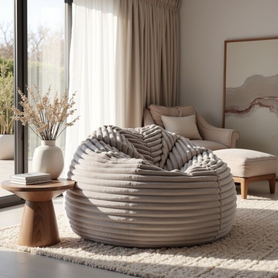 Pufa Worek Szara Gruby Sztruks NEST XL