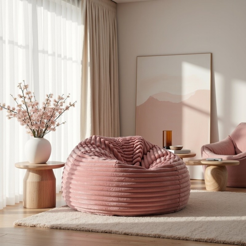 Pufa Worek Różowa Gruby Sztruks NEST XL