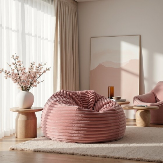 Pufa Worek Różowa Gruby Sztruks Dla Dzieci NEST L