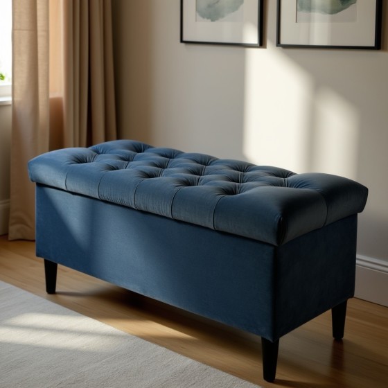 Ławka Pikowana z Pojemnikiem Granatowa do Przedpokoju CHESTER