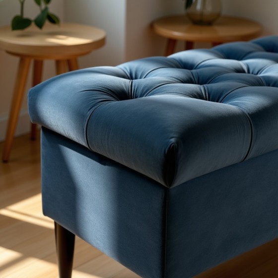 Ławka Pikowana z Pojemnikiem Granatowa do Przedpokoju CHESTER