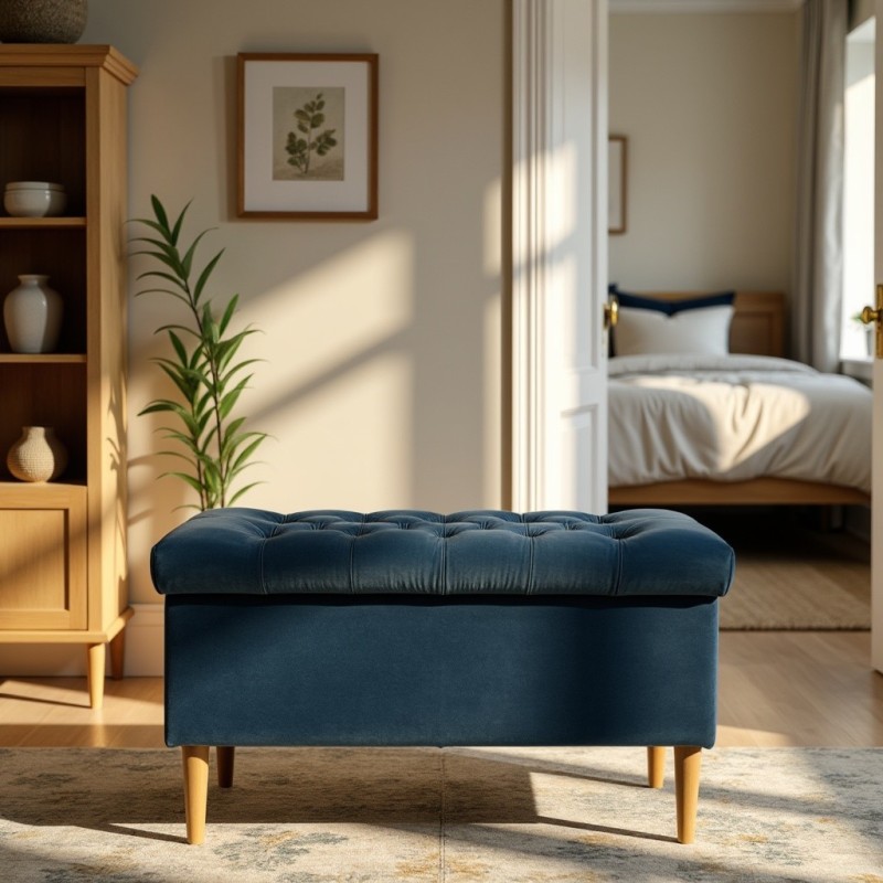 Ławka Pikowana z Pojemnikiem Granatowa do Przedpokoju CHESTER