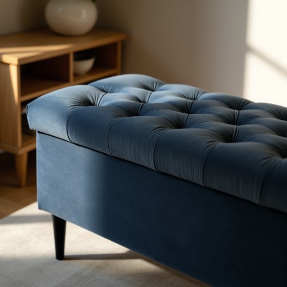 Ławka Pikowana z Pojemnikiem Granatowa do Przedpokoju CHESTER