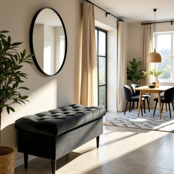 Ławka Pikowana z Pojemnikiem Czarna Do Sypialni CHESTER