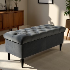 Ławka Pikowana z Pojemnikiem Ciemnoszara Do Sypialni CHESTER