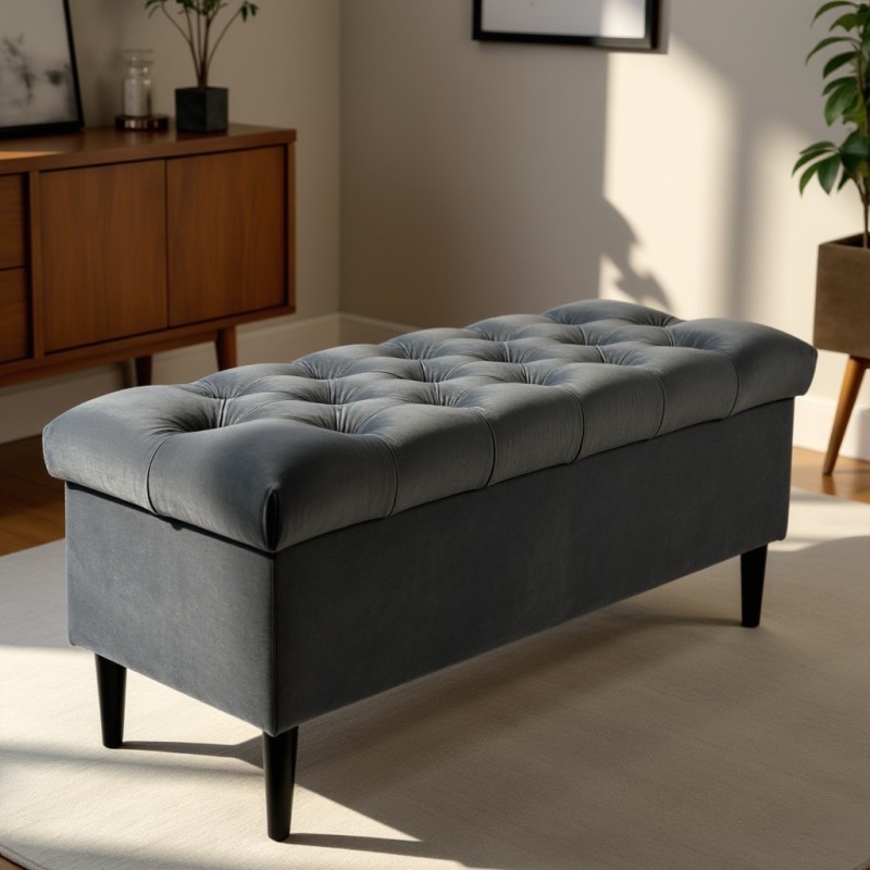 Ławka Pikowana z Pojemnikiem Ciemnoszara Do Sypialni CHESTER