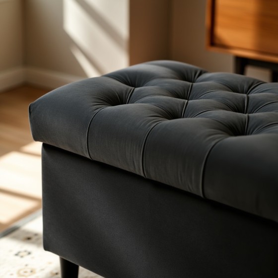 Ławka Pikowana z Pojemnikiem Ciemnoszara Do Sypialni CHESTER