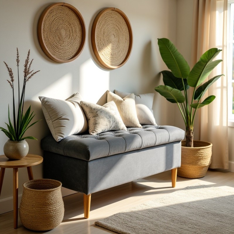 Ławka Pikowana z Pojemnikiem Ciemnoszara Do Sypialni CHESTER