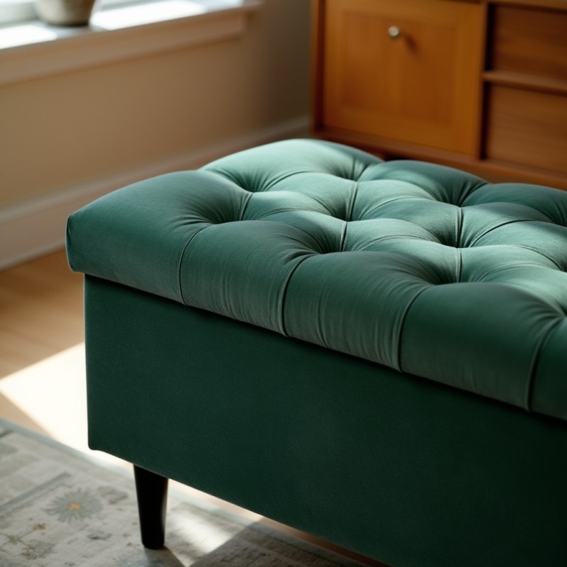 Ławka Pikowana z Pojemnikiem Butelkowa Zieleń Do Przedpokoju CHESTER