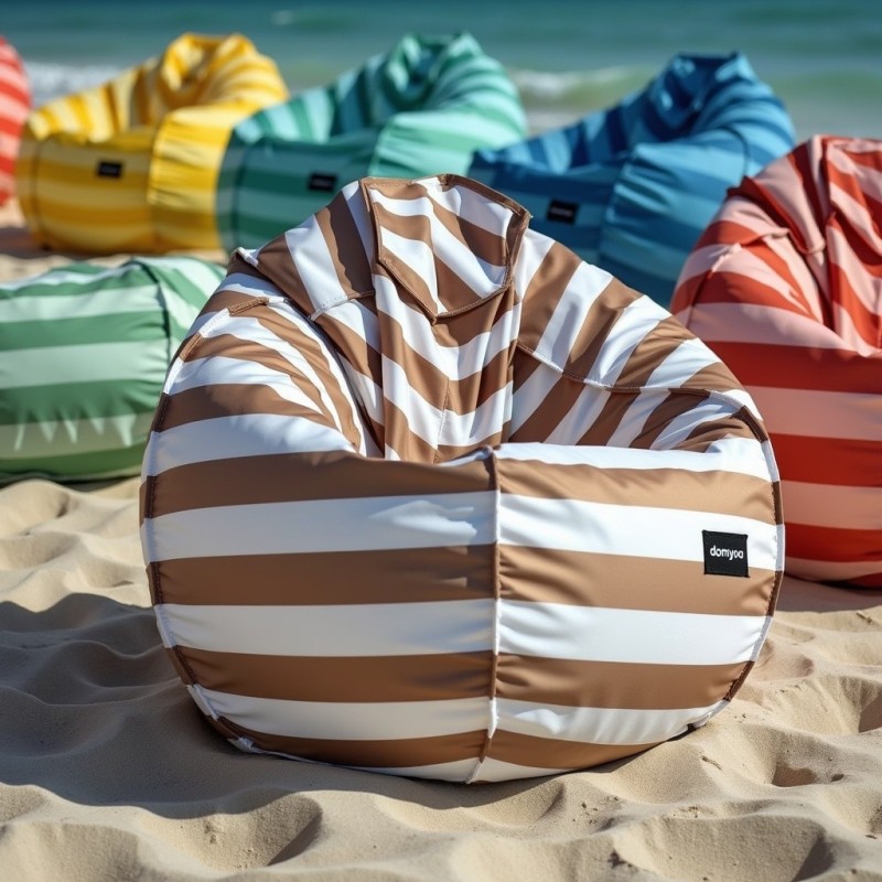 Pufa Worek Beżowa W Pasy Do Ogrodu SACO