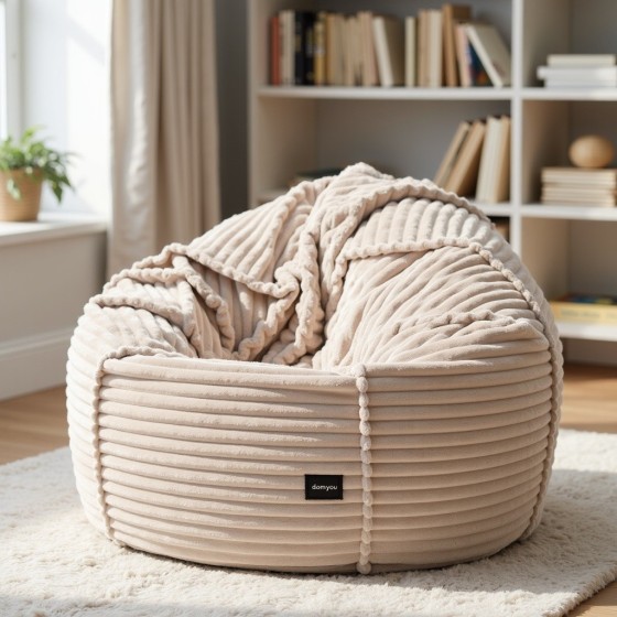 Pufa Worek Beżowy Gruby Sztruks SACO