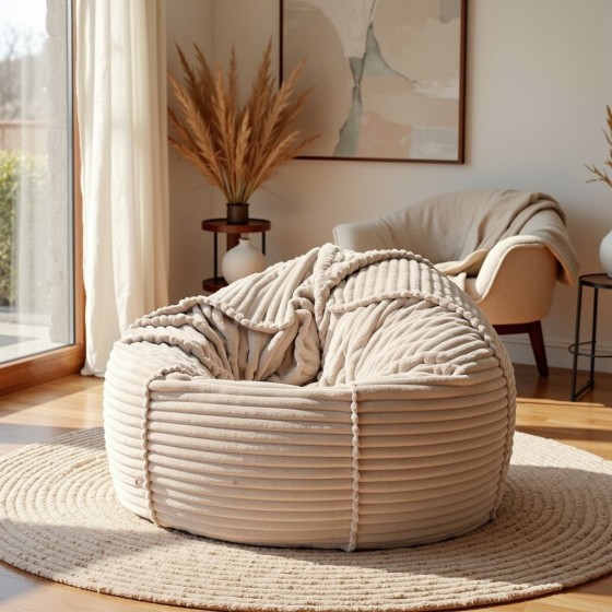 Pufa Worek Beżowy Gruby Sztruks SACO