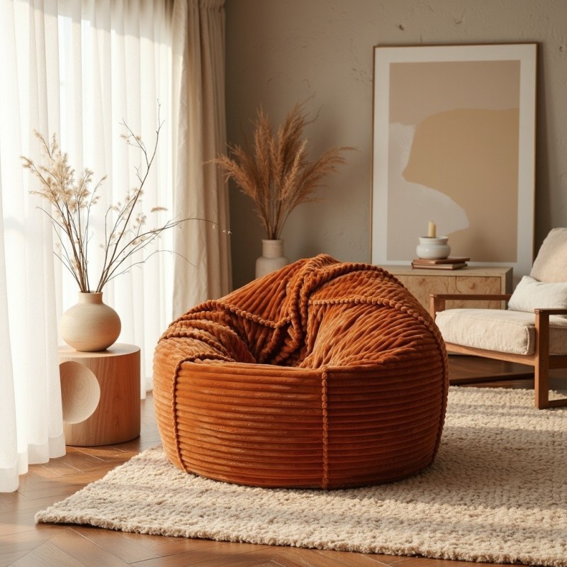 Pufa Worek Brązowa Gruby Sztruks SACO