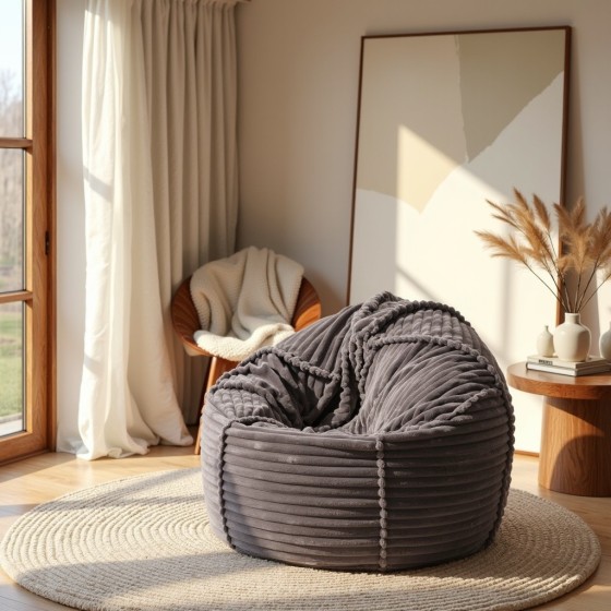 Pufa Worek Ciemnoszara Gruby Sztruks SACO