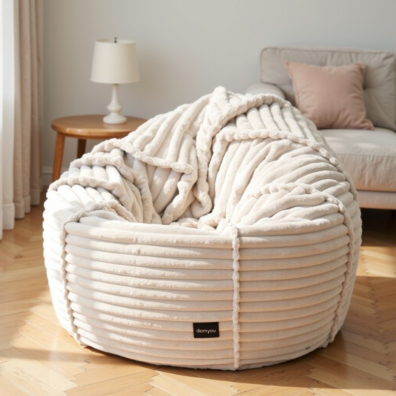 Pufa Worek Jasny Beż Gruby Sztruks SACO