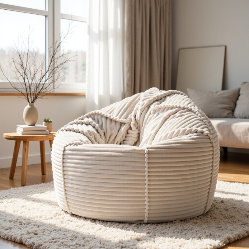 Pufa Worek Jasny Beż Gruby Sztruks SACO