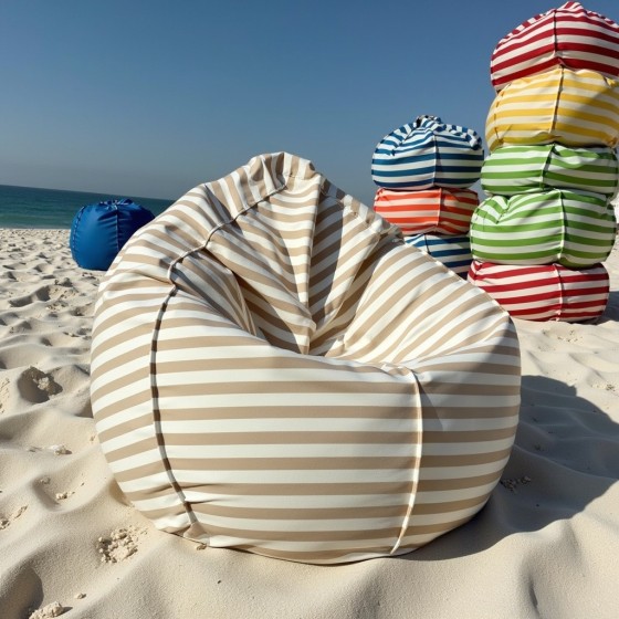 Pufa Worek Beżowa W Pasy Na Zewnątrz PREMIUM SACO