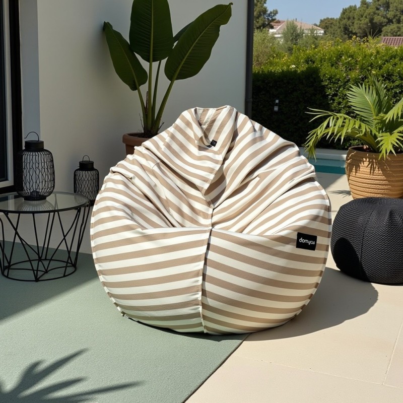 Pufa Worek Beżowa W Pasy Na Zewnątrz PREMIUM SACO