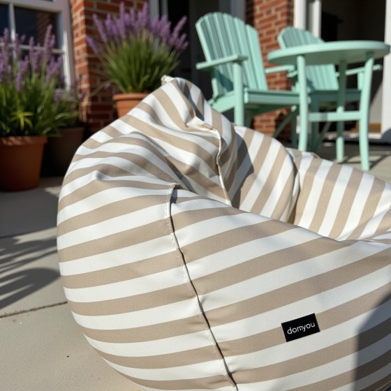 Pufa Worek Beżowa W Pasy Na Zewnątrz PREMIUM SACO