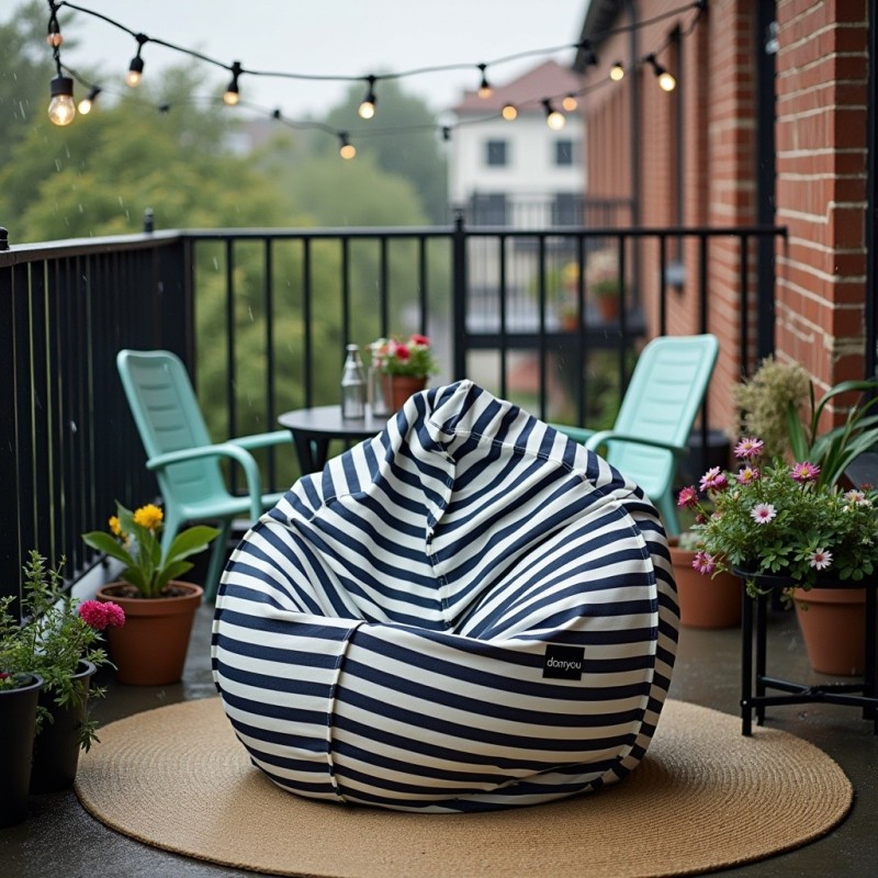 Pufa Worek Granatowa W Pasy Na Zewnątrz PREMIUM SACO