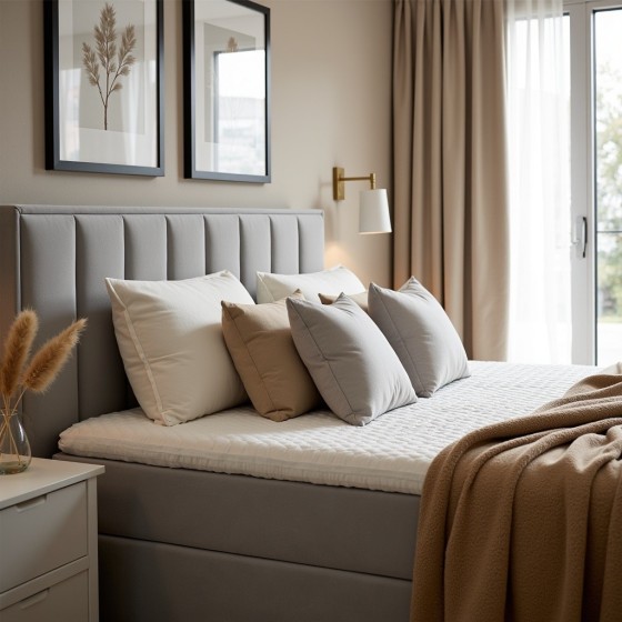 Łóżko Kontynentalne 160x200 Tapicerowane Z Pojemnikiem Na Pościel DOMO