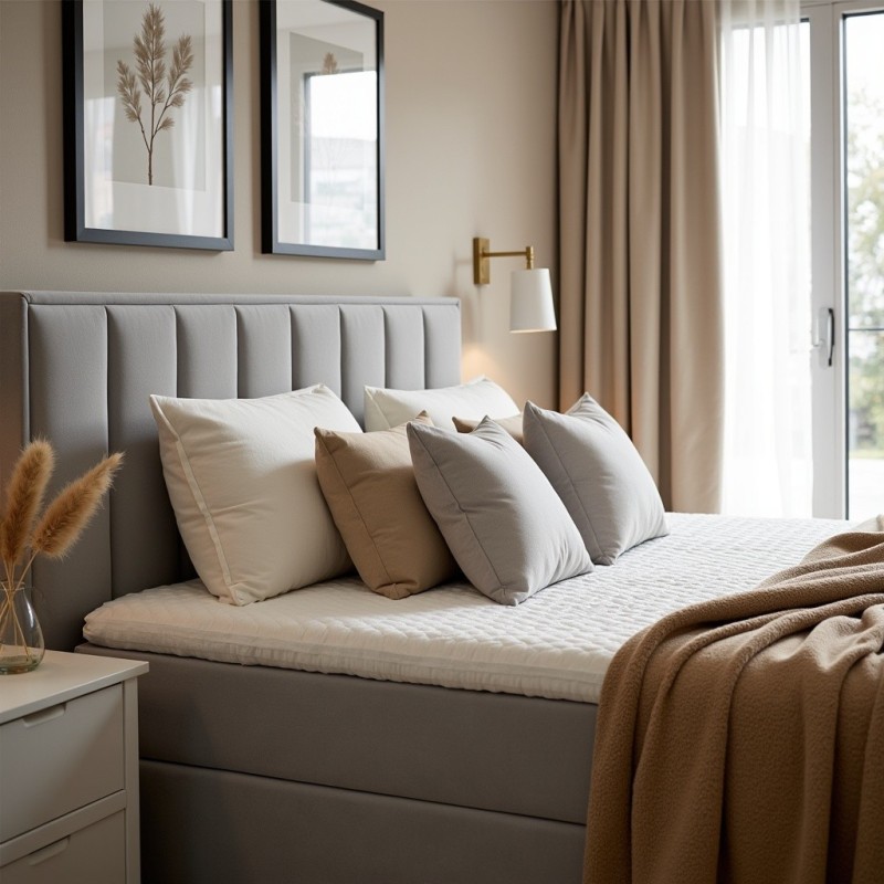 Łóżko Kontynentalne 140x200 Tapicerowane Z Pojemnikiem Na Pościel DOMO