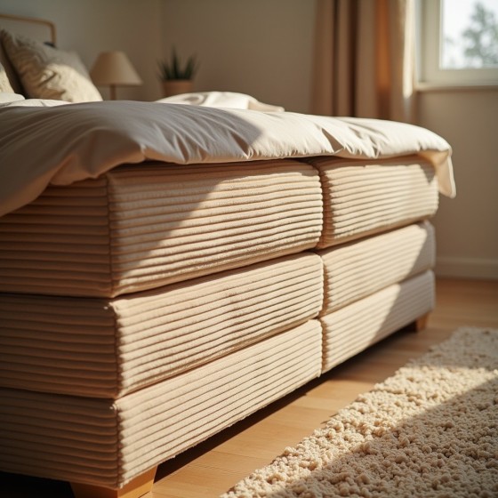 Łóżko kontynentalne NOBO 140x200 beżowe boho, boxspring z pojemnikiem