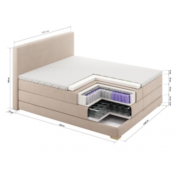 Łóżko kontynentalne NOBO 140x200 beżowe boho, boxspring z pojemnikiem