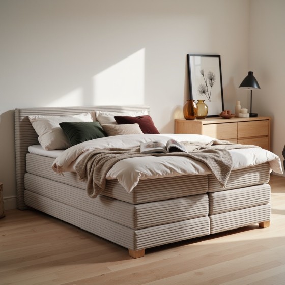 Łóżko kontynentalne NOBO 160x200 szare, boxspring z pojemnikiem