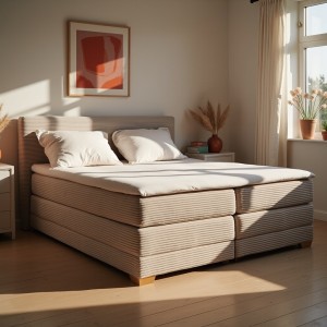 Łóżko kontynentalne NOBO 180x200 szare, boxspring z pojemnikiem