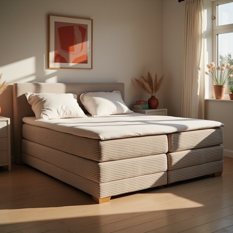 Łóżko kontynentalne NOBO 180x200 szare, boxspring z pojemnikiem