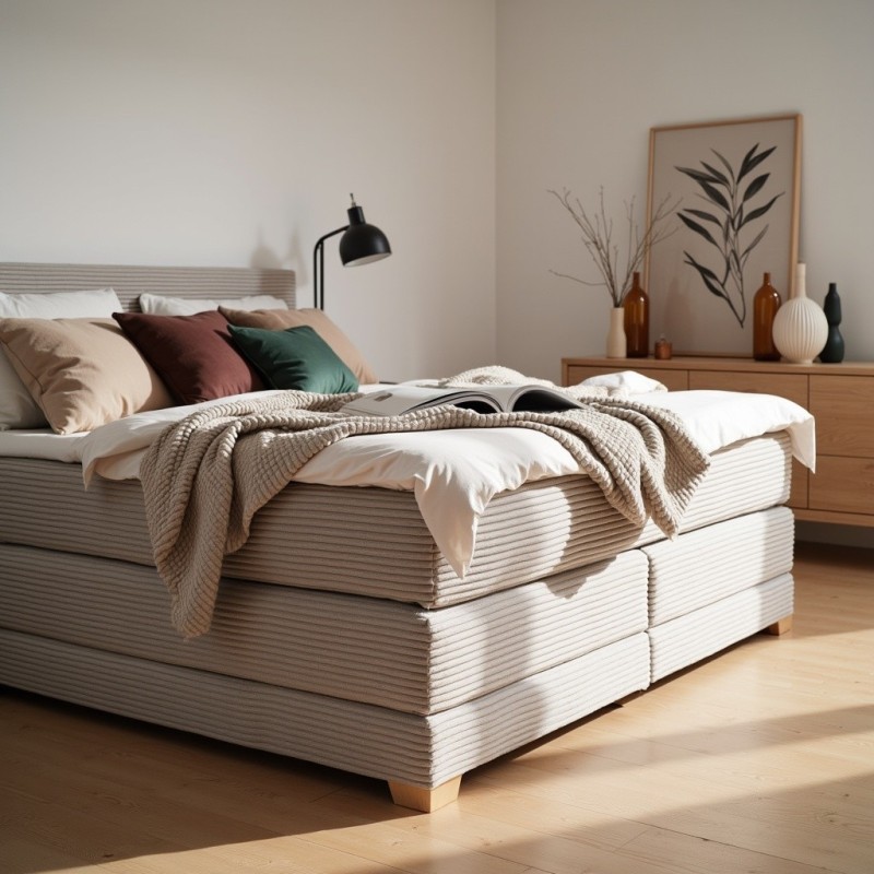 Łóżko kontynentalne NOBO 180x200 szare, boxspring z pojemnikiem