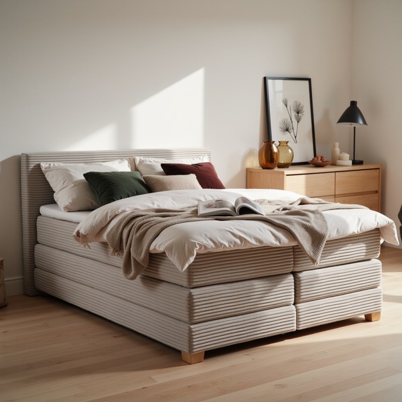 Łóżko kontynentalne NOBO 140x200 szare, boxspring z pojemnikiem